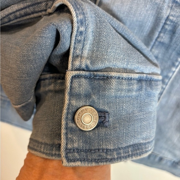 Tommy Hilfiger SZ XXL Flag Button Closure Many Pockets Jean Trucker Denim Jacket - Picture 4 of 9